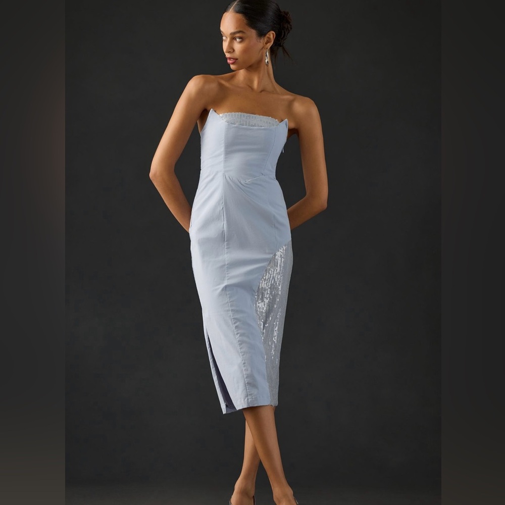 Anthropologie Light Blue Strapless Sequin Midi Dress